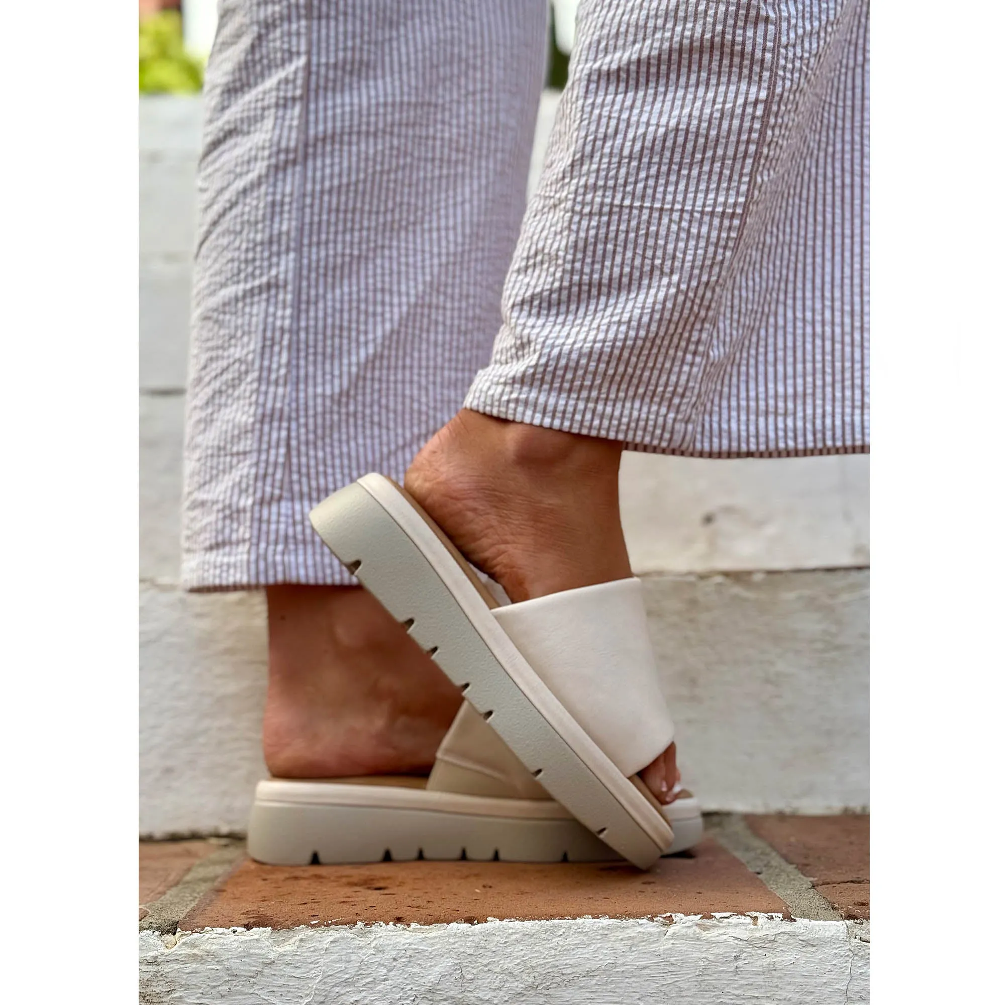 Maya: Women's Strap Slide Wedge Sandals - Cream