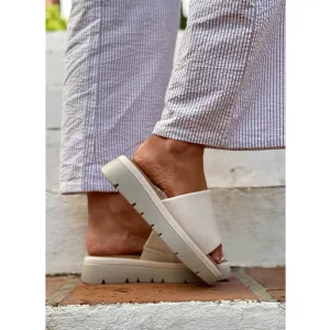 Maya: Women's Strap Slide Wedge Sandals - Cream