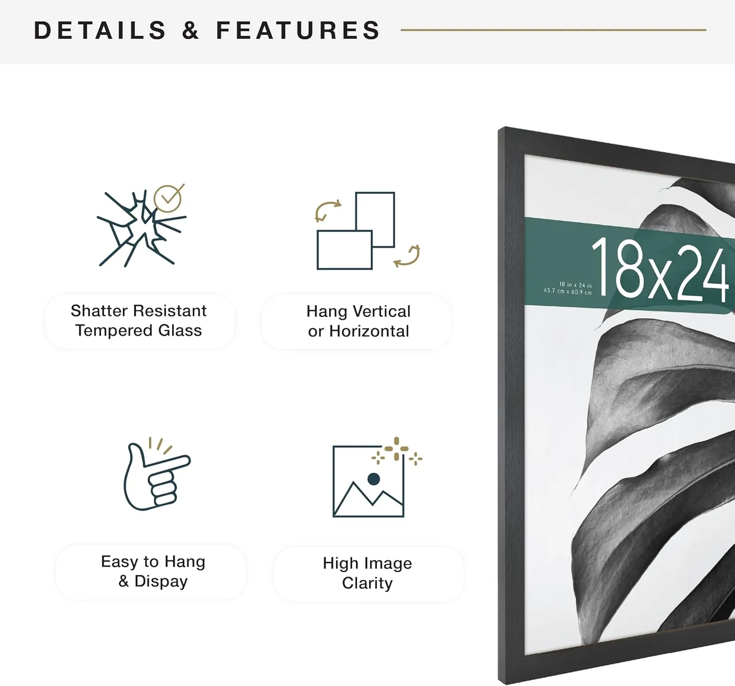 MCS Studio Gallery 18x24 Poster Frame Black Woodgrain, Vertical & Horizontal Wall Hanging Large Picture Frame for Photos, Posters & Art Prints (1-Pack)