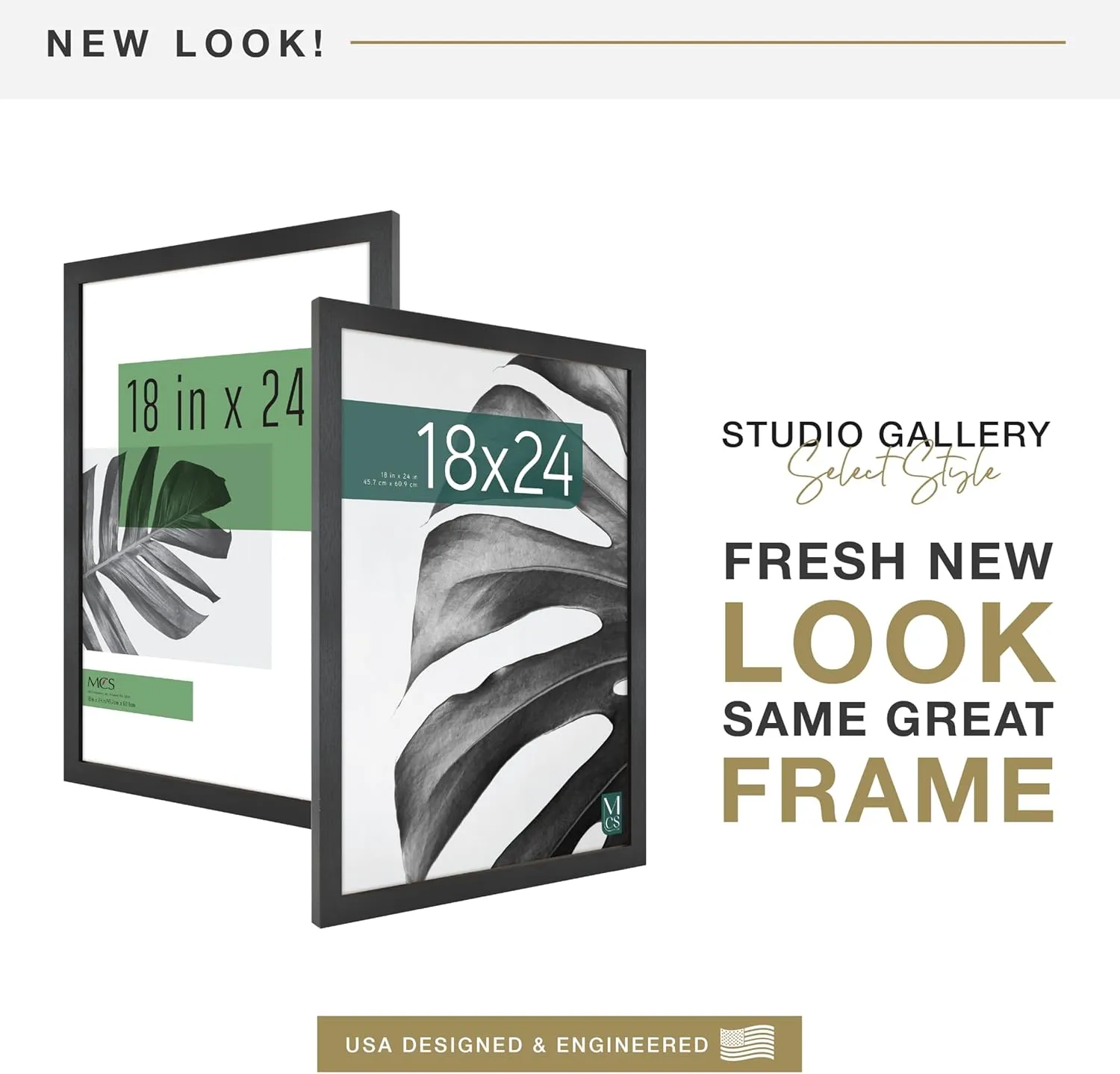 MCS Studio Gallery 18x24 Poster Frame Black Woodgrain, Vertical & Horizontal Wall Hanging Large Picture Frame for Photos, Posters & Art Prints (1-Pack)