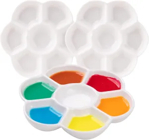MEEDEN 7-Well Ceramic Paint Palette: 3 Pcs Watercolor Palette 4.7'' x 0.6'' - Porcelain Paint Palette Tray for Gouache Painting, Round, White