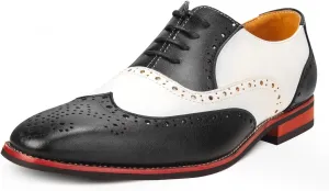 Men Dress Shoes Black and White Wingtip Tow Tone Oxford Shoes