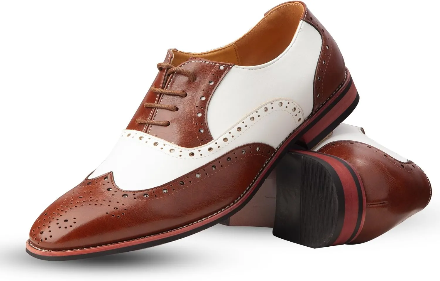 Men Dress Shoes Black and White Wingtip Tow Tone Oxford Shoes