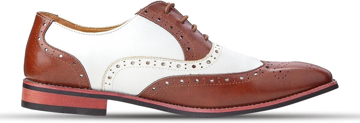 Men Dress Shoes Black and White Wingtip Tow Tone Oxford Shoes