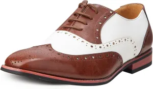 Men Dress Shoes Black and White Wingtip Tow Tone Oxford Shoes