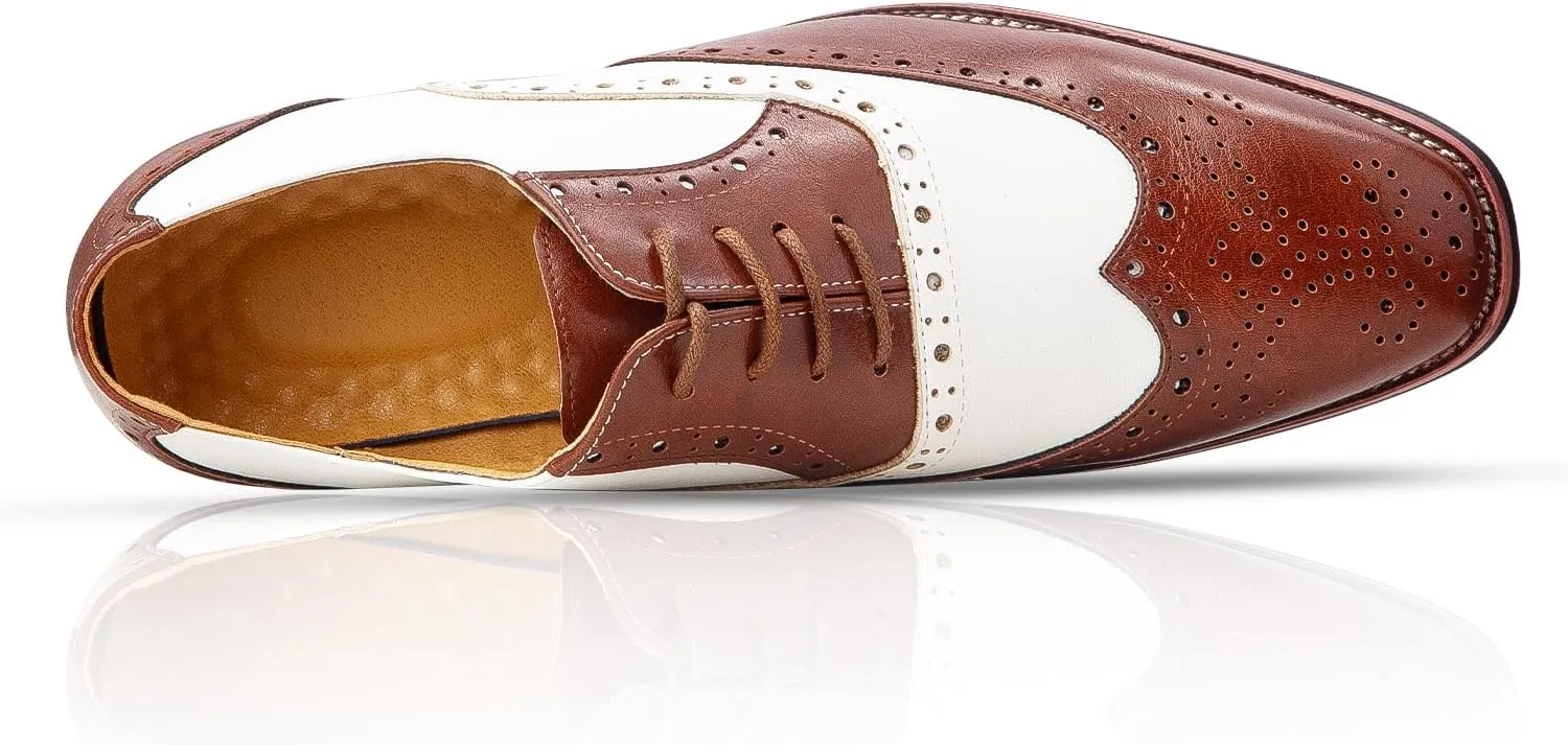Men Dress Shoes Black and White Wingtip Tow Tone Oxford Shoes