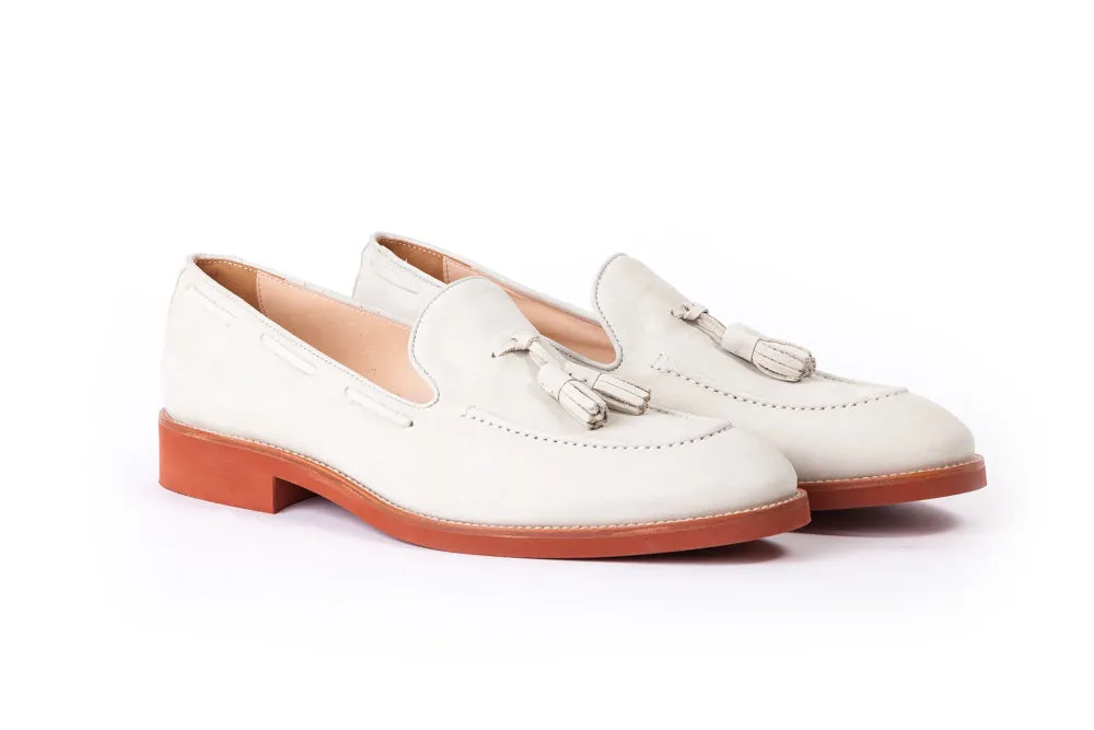 Men's Beige & Tan Accented Tassel Loafer with Brown Sole