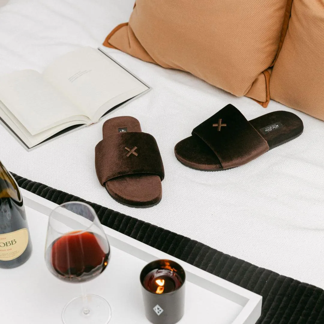 Men's Chocolate Brown Velvet House Slide from Del Toro Shoes