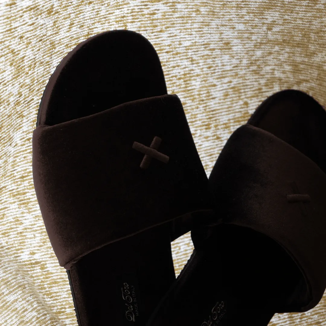 Men's Chocolate Brown Velvet House Slide from Del Toro Shoes