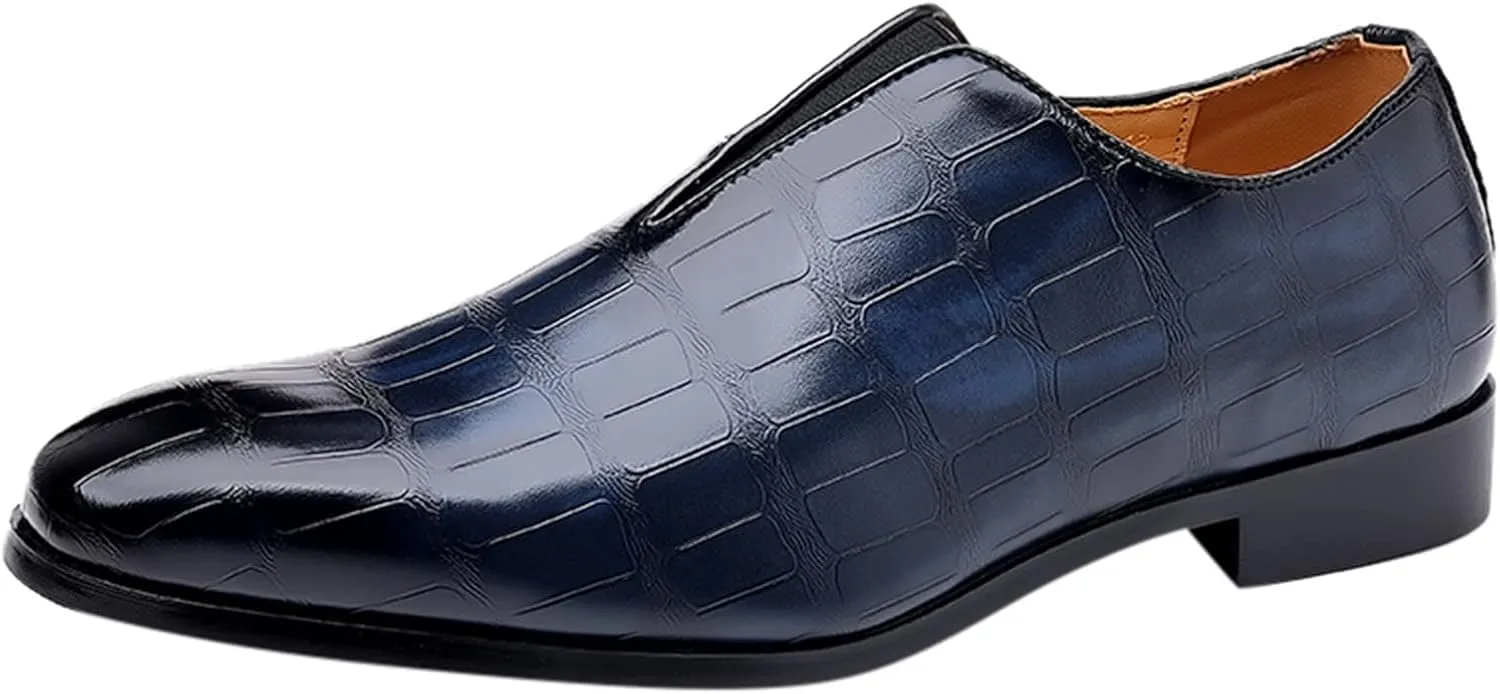 Mens Leather Boots Classical Style Shoes for Men Slip On PU Leather Low Rubber Sole Block Heel Work Feet Men