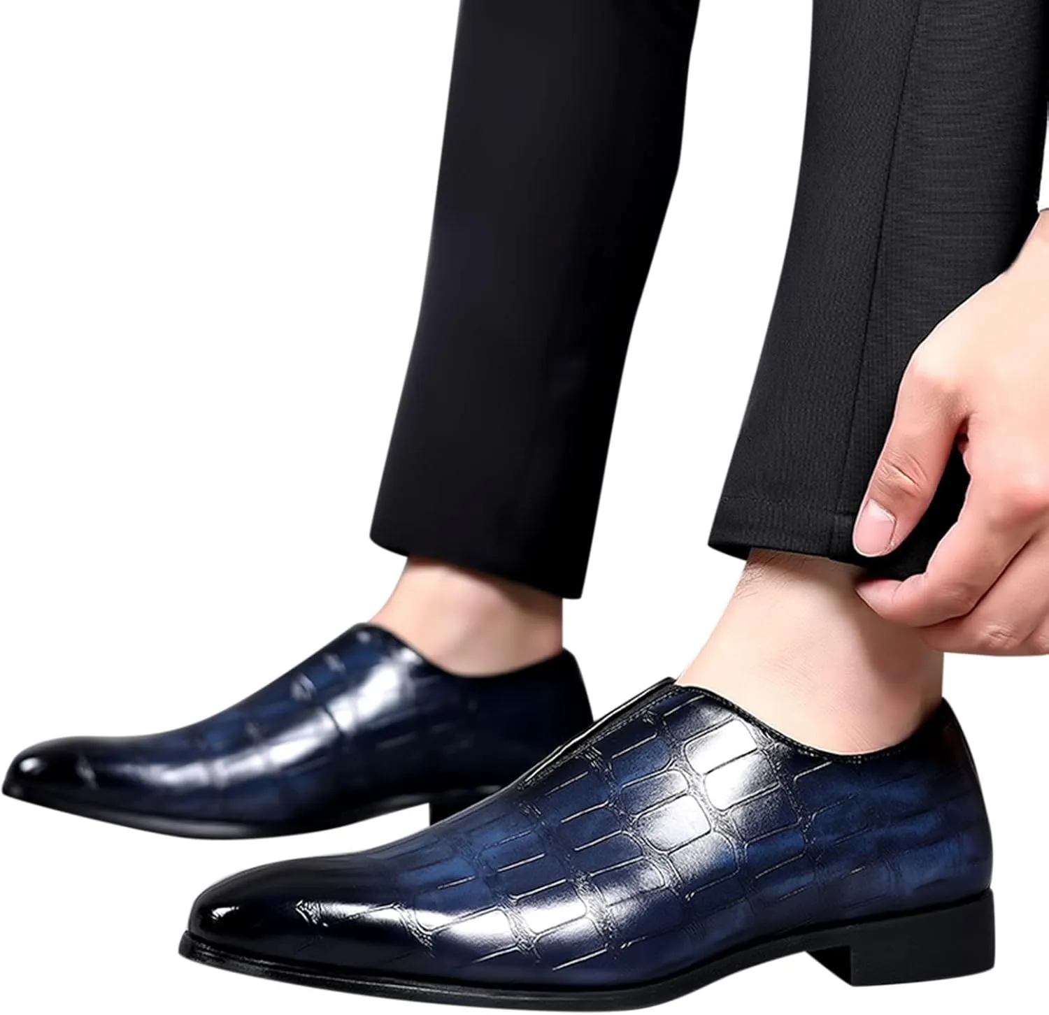 Mens Leather Boots Classical Style Shoes for Men Slip On PU Leather Low Rubber Sole Block Heel Work Feet Men