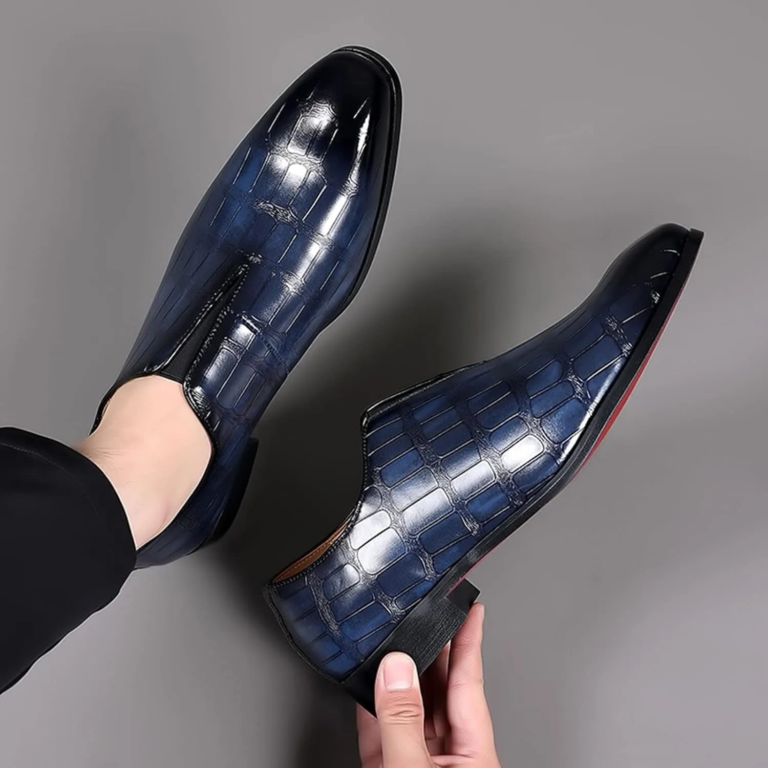 Mens Leather Boots Classical Style Shoes for Men Slip On PU Leather Low Rubber Sole Block Heel Work Feet Men