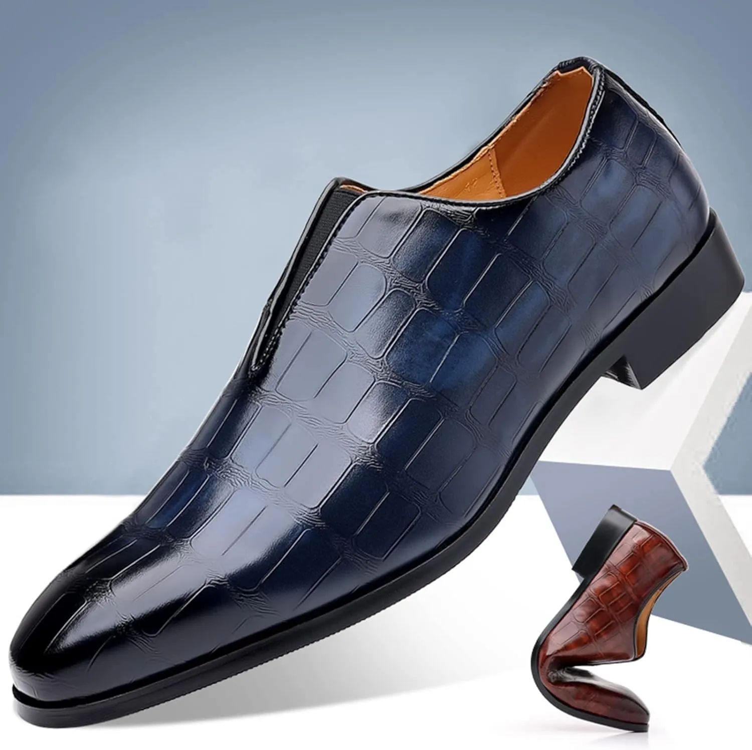 Mens Leather Boots Classical Style Shoes for Men Slip On PU Leather Low Rubber Sole Block Heel Work Feet Men