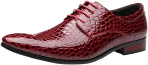 Mens Oxford Dress Shoes Snakeskin Grain Leather Business Casual Lace Up Wedding Party Office Flats for Men Comfortable