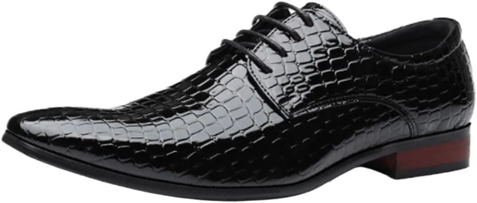 Mens Oxford Dress Shoes Snakeskin Grain Leather Business Casual Lace Up Wedding Party Office Flats for Men Comfortable