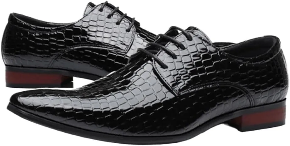 Mens Oxford Dress Shoes Snakeskin Grain Leather Business Casual Lace Up Wedding Party Office Flats for Men Comfortable