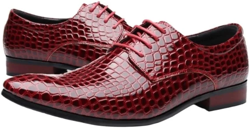Mens Oxford Dress Shoes Snakeskin Grain Leather Business Casual Lace Up Wedding Party Office Flats for Men Comfortable