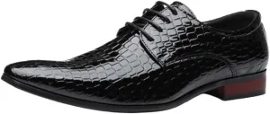 Mens Oxford Dress Shoes Snakeskin Grain Leather Business Casual Lace Up Wedding Party Office Flats for Men Comfortable