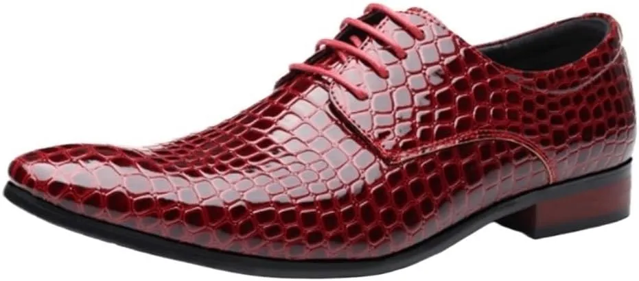 Mens Oxford Dress Shoes Snakeskin Grain Leather Business Casual Lace Up Wedding Party Office Flats for Men Comfortable