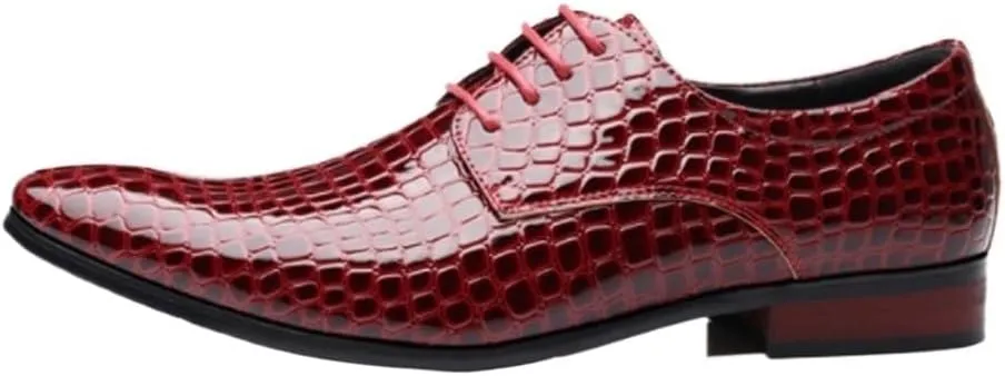 Mens Oxford Dress Shoes Snakeskin Grain Leather Business Casual Lace Up Wedding Party Office Flats for Men Comfortable