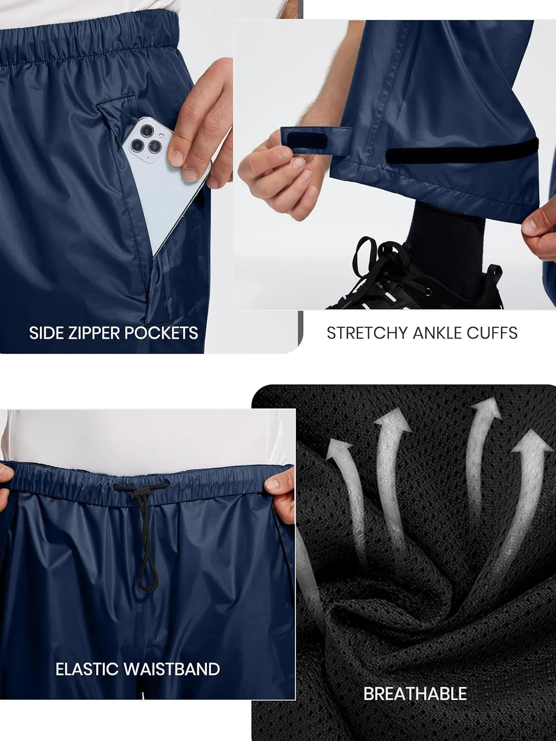 Men's Rain Pants, Waterproof Lightweight Outdoor Trousers for Hiking Fishing Windproof Rain Over Pants