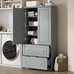 Merax Wide Storage Cabinet with Drawers and Doors, Tall Bathroom Organizer Display for Home, Living Room or Kitchen, Grey