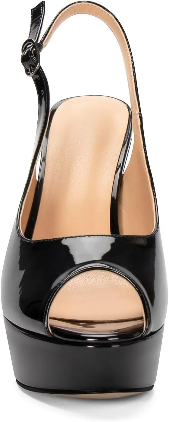 Mettesally Women's Peep Toe Sandals Chunky Platform Heeled Pumps Slingback Heels Summer Dress Shoes