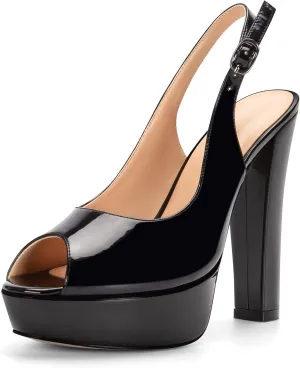 Mettesally Women's Peep Toe Sandals Chunky Platform Heeled Pumps Slingback Heels Summer Dress Shoes