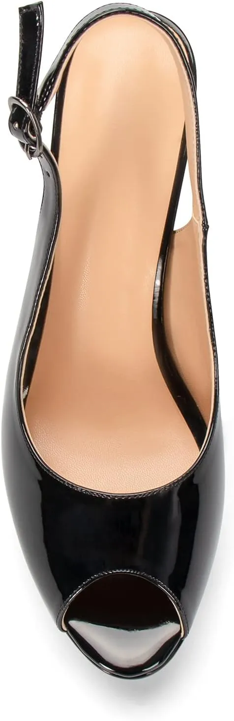 Mettesally Women's Peep Toe Sandals Chunky Platform Heeled Pumps Slingback Heels Summer Dress Shoes