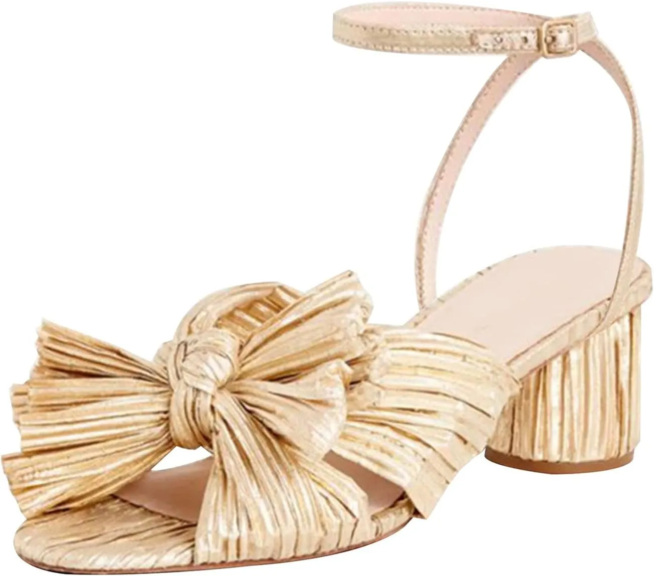 MICIFA Women's Bow Knot Heeled Sandals Open Toe High Block Ankle Strap Chunky Heels Comfortable Bride Wedding Heel Sandals