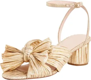MICIFA Women's Bow Knot Heeled Sandals Open Toe High Block Ankle Strap Chunky Heels Comfortable Bride Wedding Heel Sandals