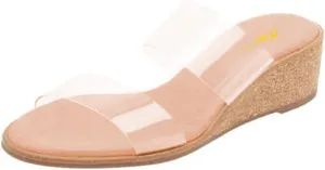 Milooey shoes Round Toe Double Strap Clear Mules for Women Wedge Low Heels Slip On Comfort Summer Sandals Slide Shoes Size 4-16 US