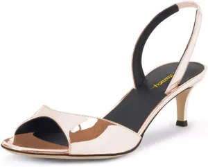 Milooey shoes Women Comfy Slingback Kitten Low Heels Elegant Peep Toe Single Strap Sandals Slip On Party Dress Lady Shoe Size 4-16 US