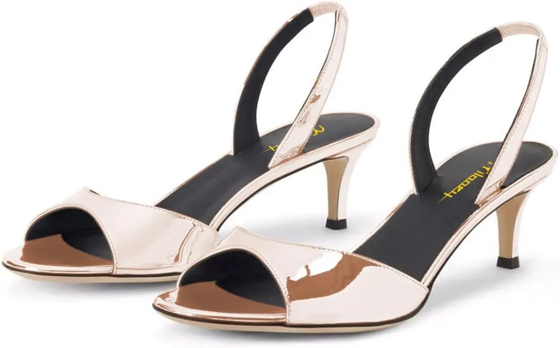 Milooey shoes Women Comfy Slingback Kitten Low Heels Elegant Peep Toe Single Strap Sandals Slip On Party Dress Lady Shoe Size 4-16 US