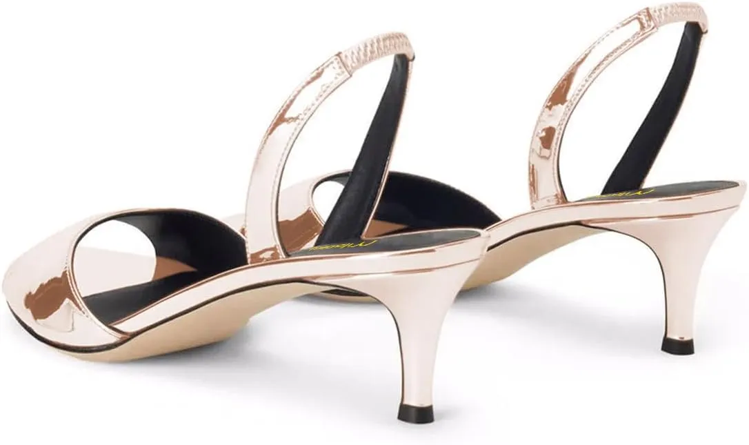 Milooey shoes Women Comfy Slingback Kitten Low Heels Elegant Peep Toe Single Strap Sandals Slip On Party Dress Lady Shoe Size 4-16 US