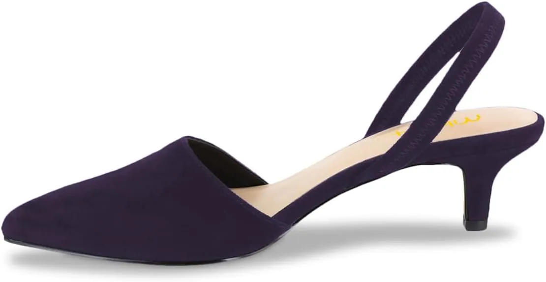 Milooey shoes Women's Kitten Low Heel Pumps Closed Pointed Toe Slingback Sandal Slip On Dress Casual Office Daily Shoes Size 4-16 Us