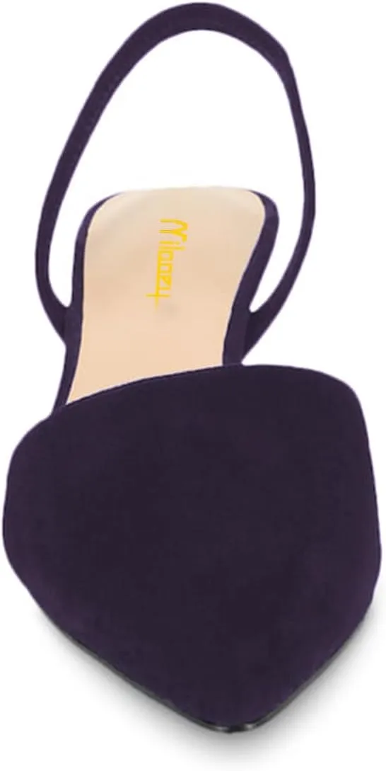 Milooey shoes Women's Kitten Low Heel Pumps Closed Pointed Toe Slingback Sandal Slip On Dress Casual Office Daily Shoes Size 4-16 Us