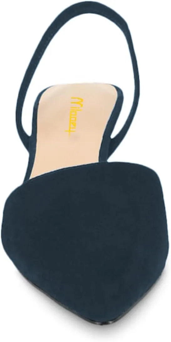 Milooey shoes Women's Kitten Low Heel Pumps Closed Pointed Toe Slingback Sandal Slip On Dress Casual Office Daily Shoes Size 4-16 Us