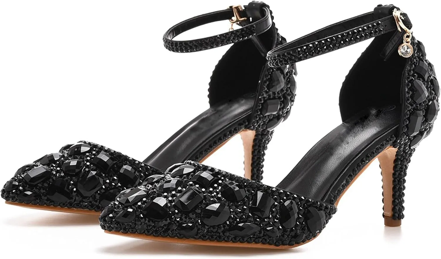Minishion Womens Ankle Strap Wedding Shoes with Rhinestones Evening Formal Pumps