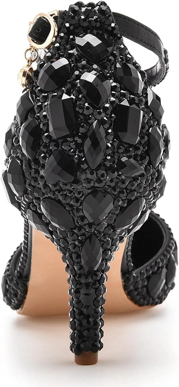 Minishion Womens Ankle Strap Wedding Shoes with Rhinestones Evening Formal Pumps