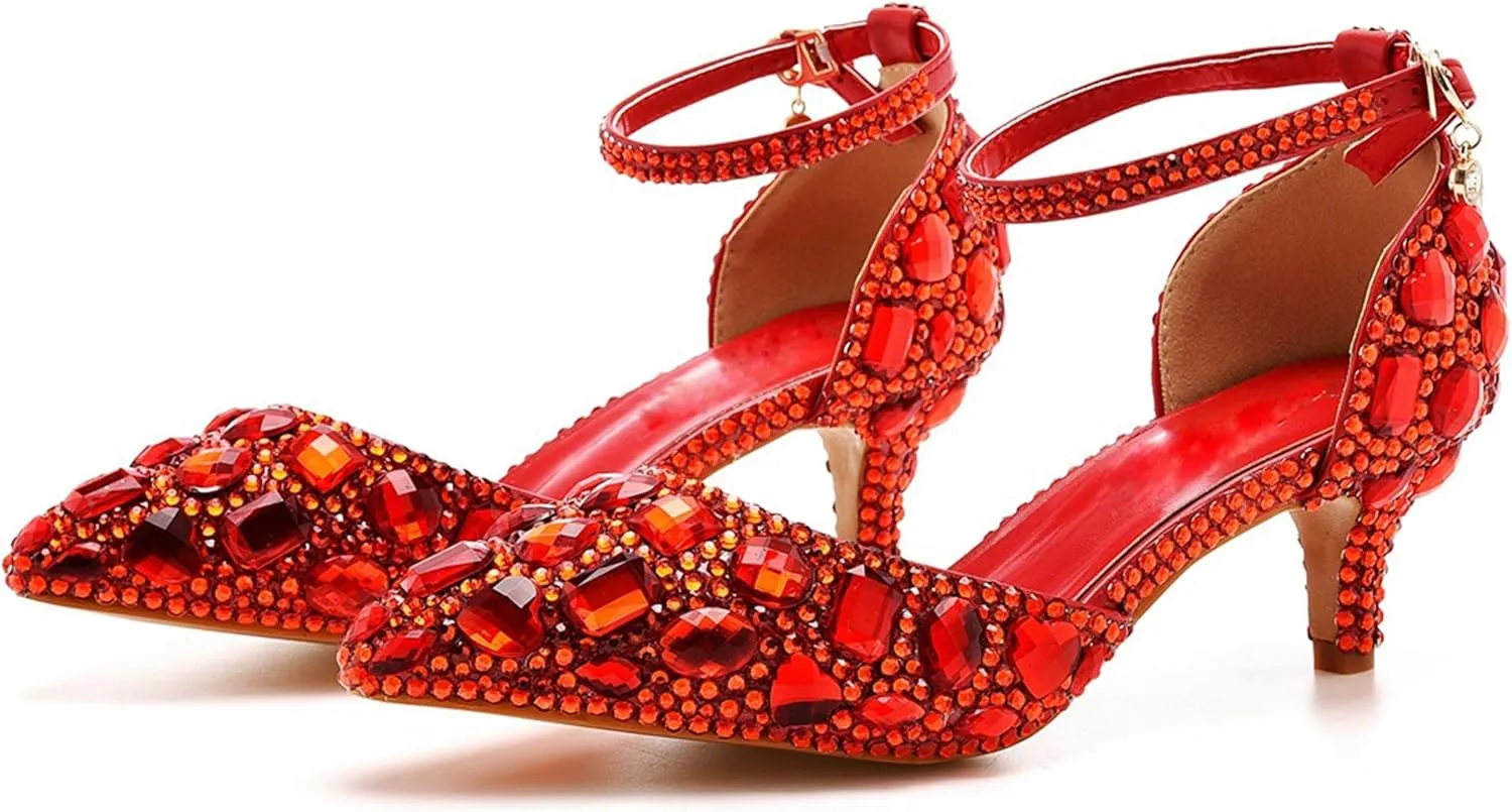 Minishion Womens Ankle Strap Wedding Shoes with Rhinestones Evening Formal Pumps