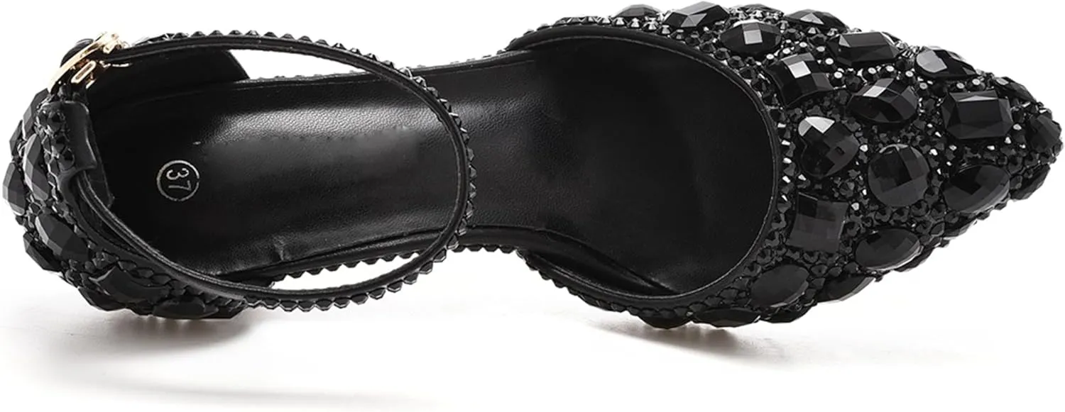 Minishion Womens Ankle Strap Wedding Shoes with Rhinestones Evening Formal Pumps