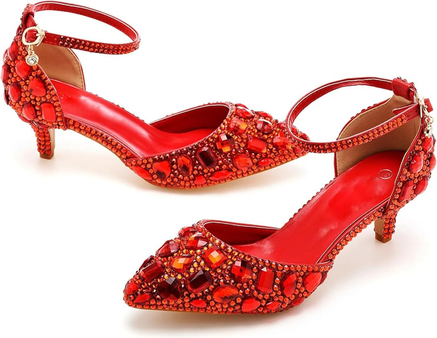 Minishion Womens Ankle Strap Wedding Shoes with Rhinestones Evening Formal Pumps