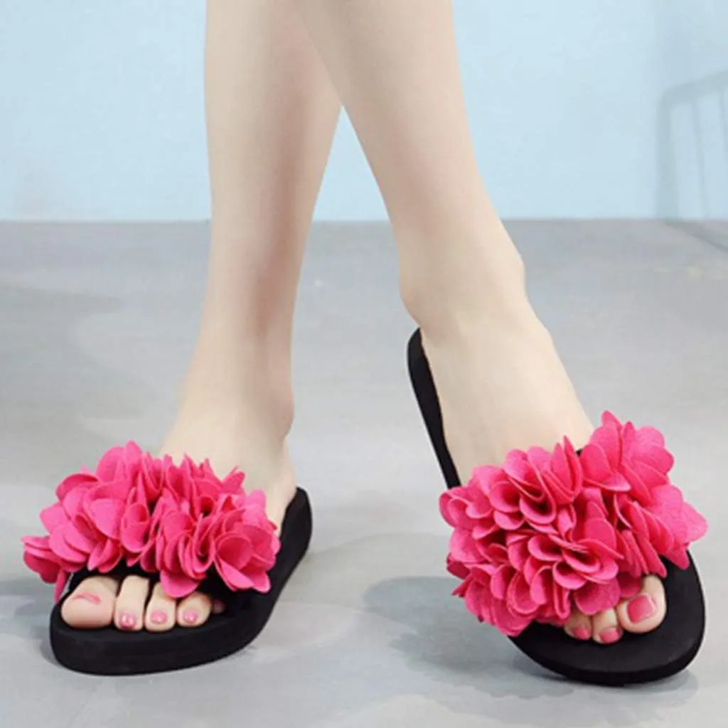 MIOKE Womens Boho Flowers Wedge Slide Sandals Summer Platform Comfort Nonslip High Heel Beach Sandals