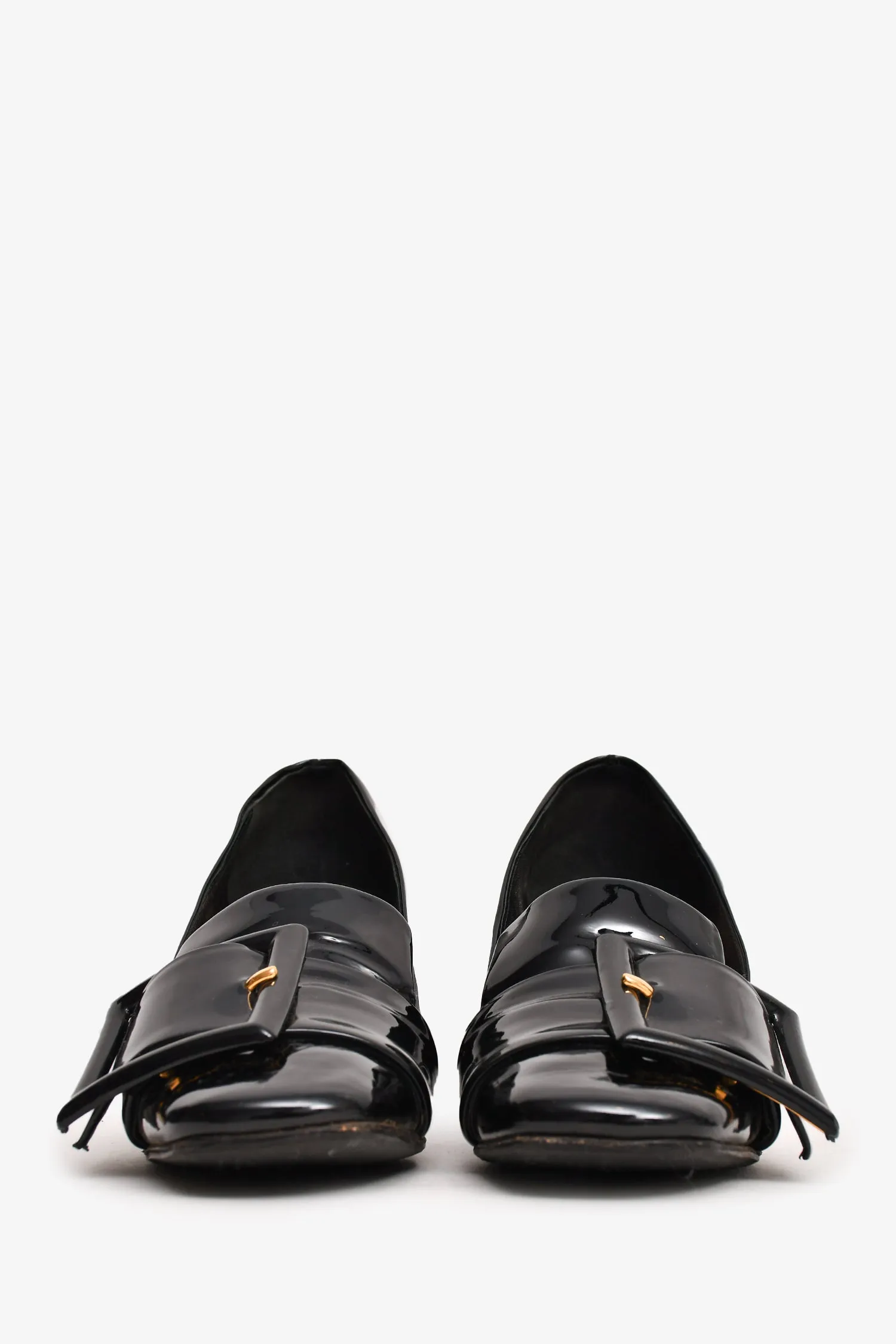 Miu Miu Patent Leather Buckle Detail Loafer Heels Size 38