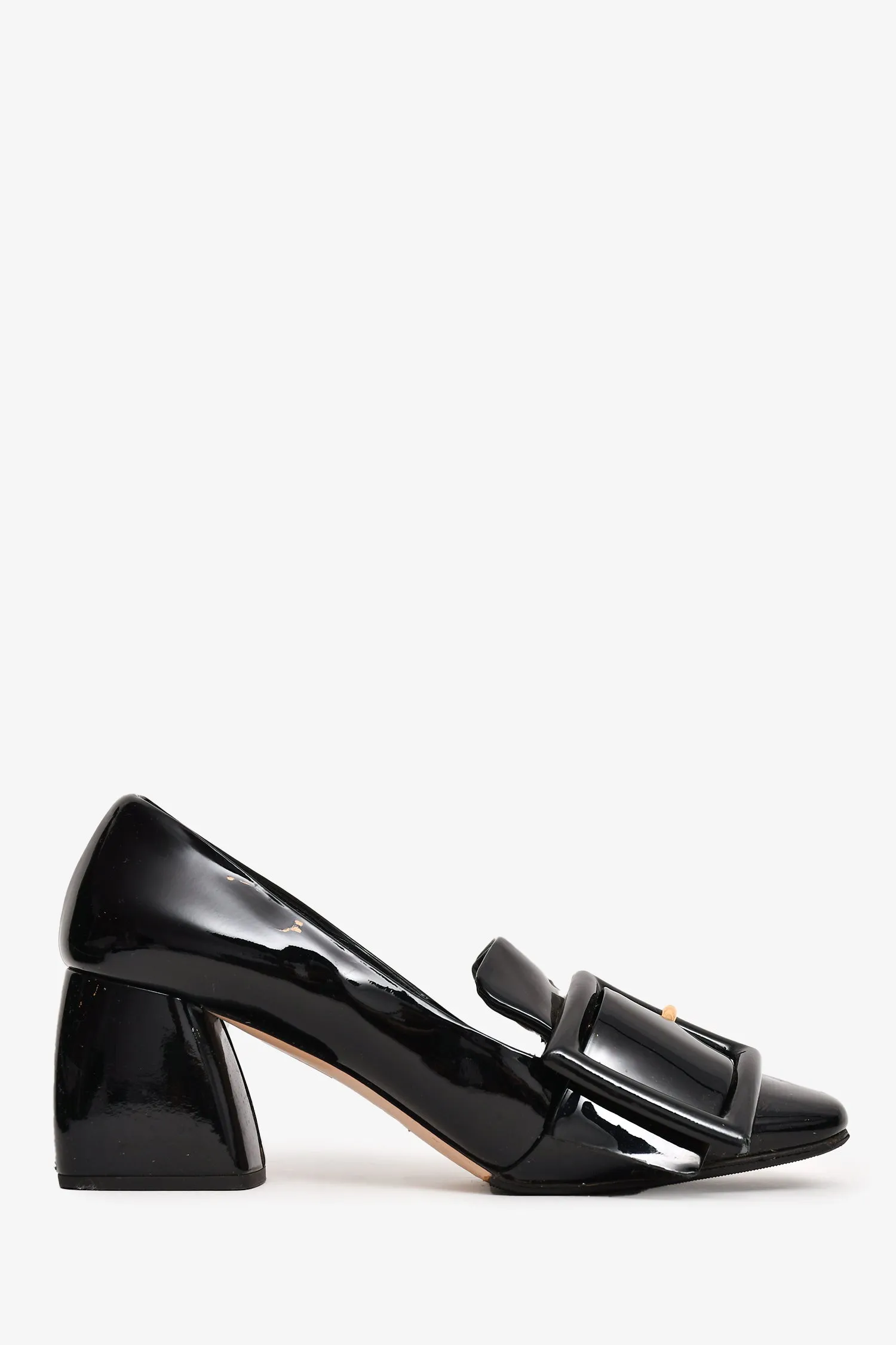 Miu Miu Patent Leather Buckle Detail Loafer Heels Size 38