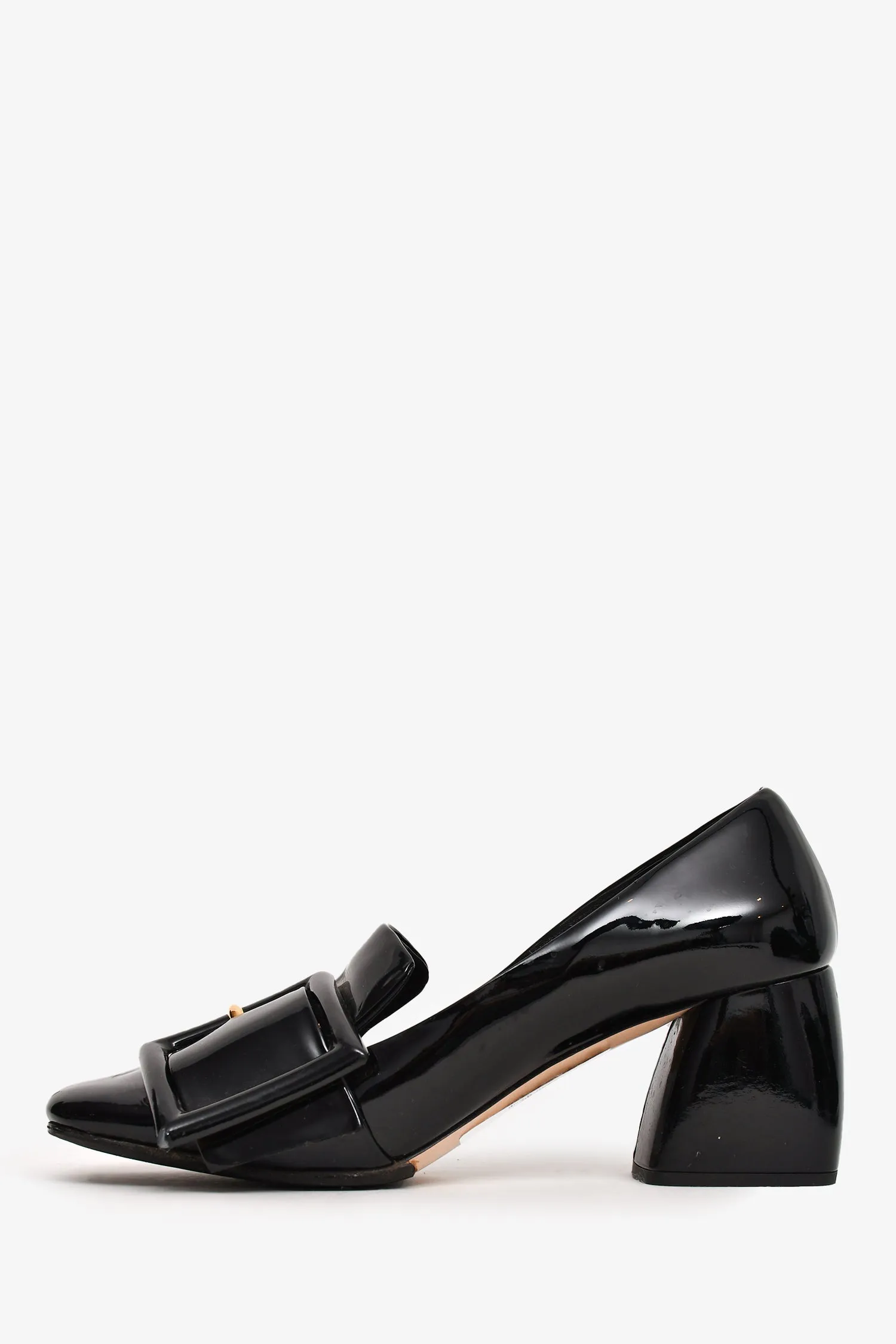 Miu Miu Patent Leather Buckle Detail Loafer Heels Size 38