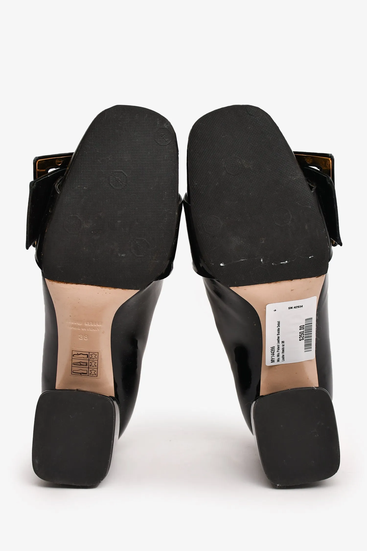 Miu Miu Patent Leather Buckle Detail Loafer Heels Size 38