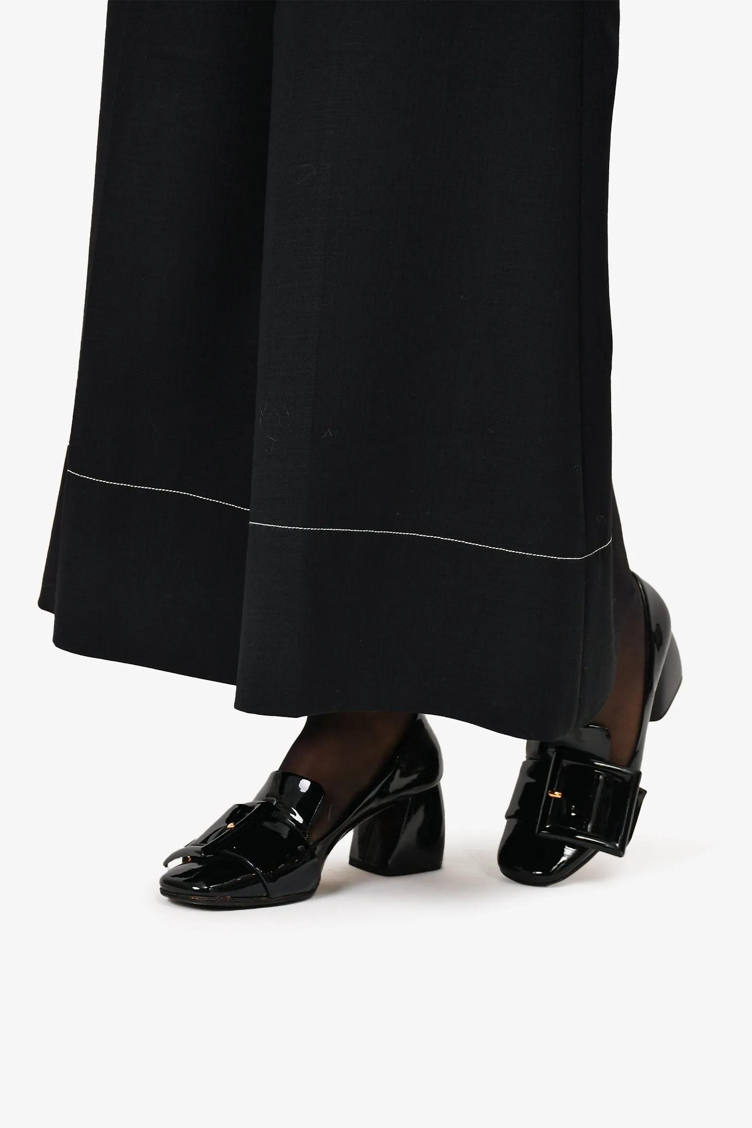 Miu Miu Patent Leather Buckle Detail Loafer Heels Size 38