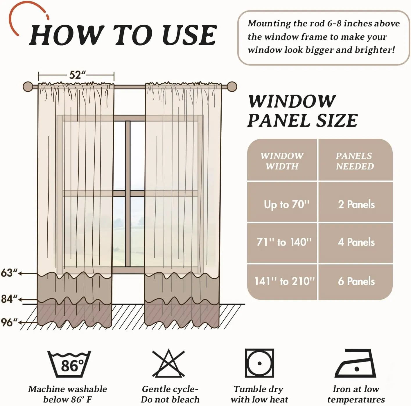MIULEE Turquoise Printed Semi Sheer Linen Textured Curtains 63" Length 2 Panels Set for Bedroom Living Room Floral Print Rod Pocket Tulle Light Filtering Spring Flower Patterned Window Drapes